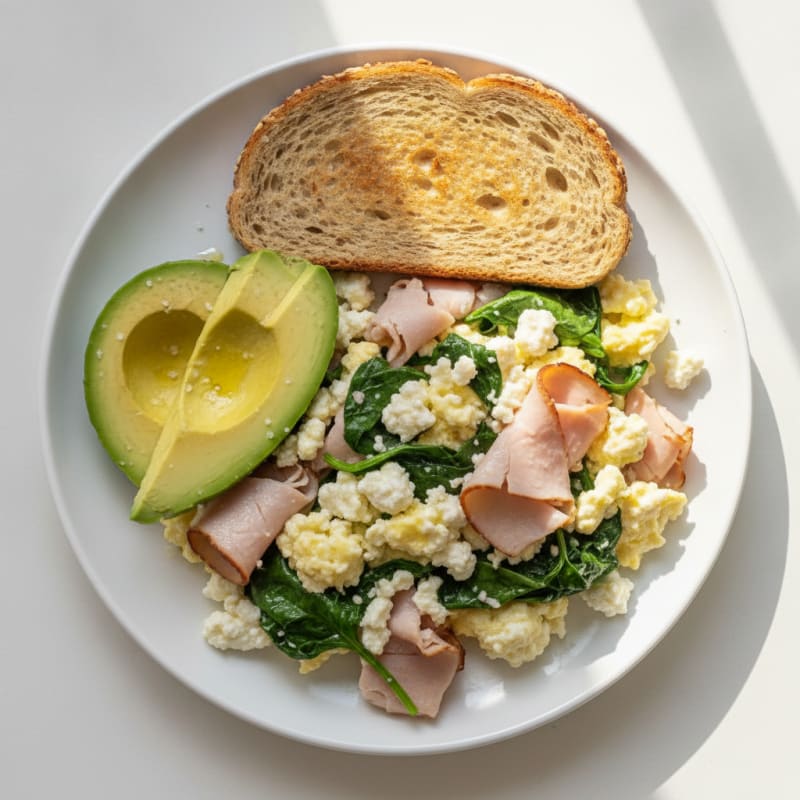 Cottage Cheese Scramble with Spinach and Smoked Turkey