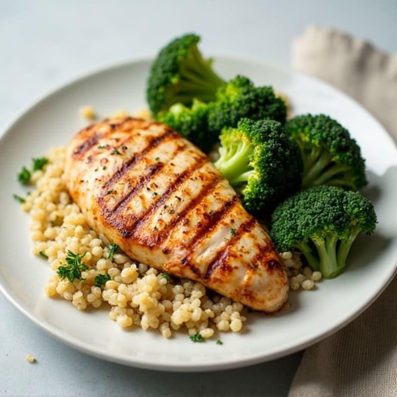 Grilled Chicken Breast with Quinoa and Roasted Broccoli