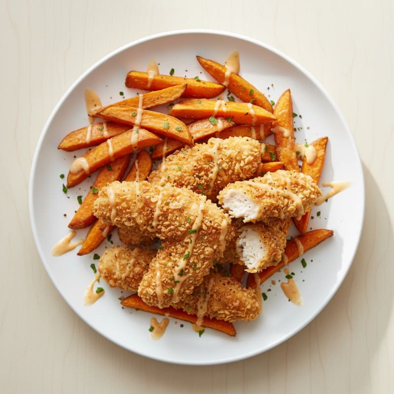 Crispy Baked Chicken Tenders with Sweet Potato Fries