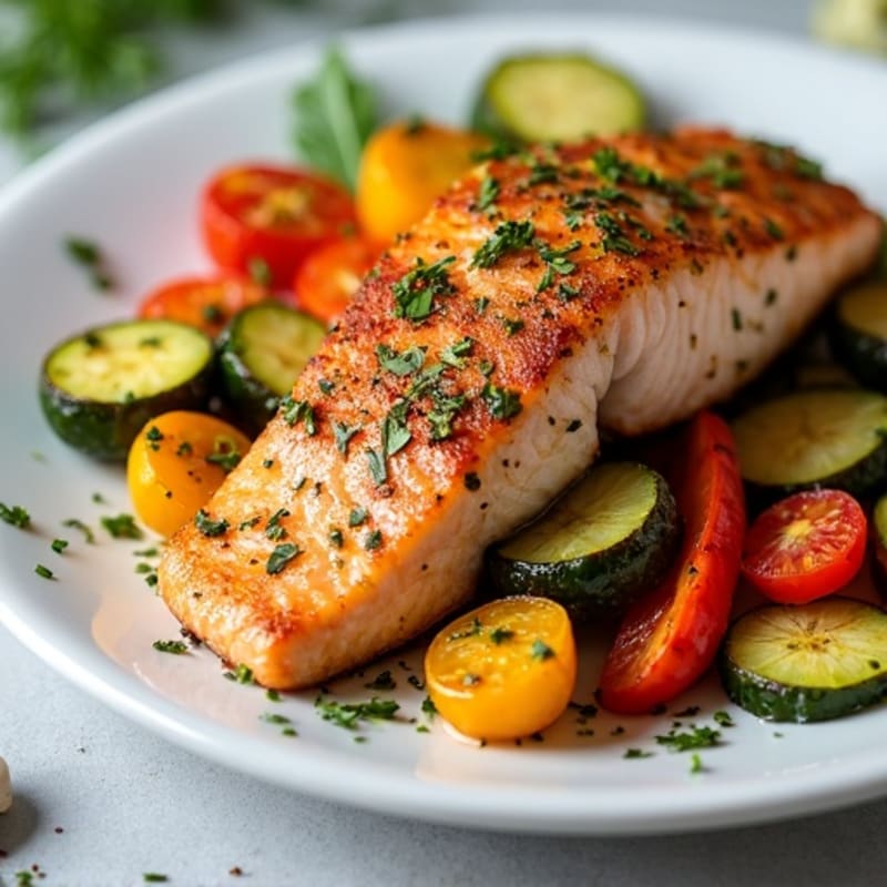 Crispy Herb-Crusted Salmon with Roasted Rainbow Vegetables