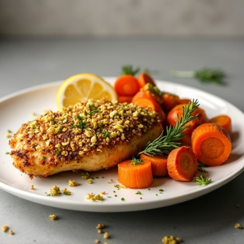 Crispy Pistachio Crusted Chicken with Roasted Root Vegetables
