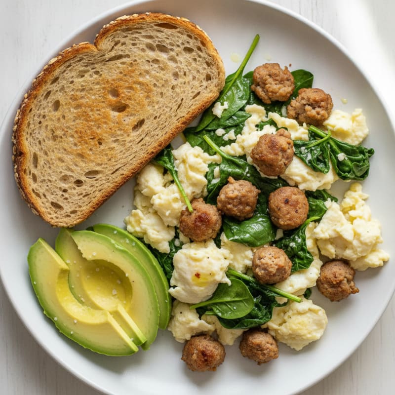 Egg White Scramble with Spinach and Turkey Sausage
