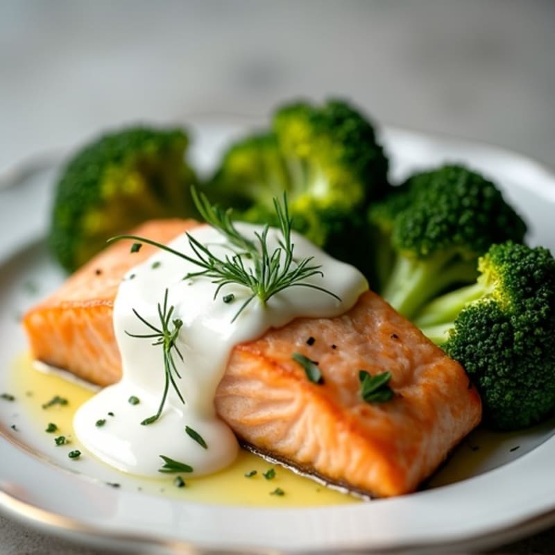 Creamy Lemon Herb Salmon with Roasted Broccoli