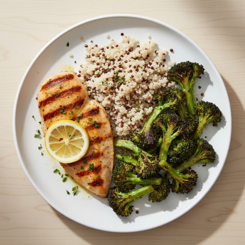 Grilled Chicken Breast with Quinoa and Roasted Broccoli