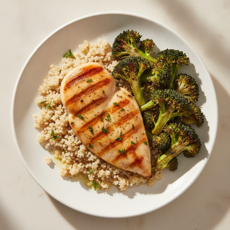 Grilled Chicken Breast with Quinoa and Roasted Broccoli