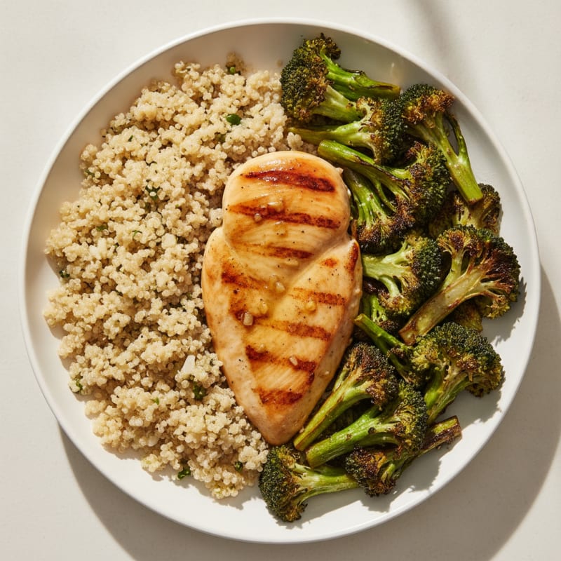 Grilled Chicken Breast with Roasted Broccoli and Quinoa