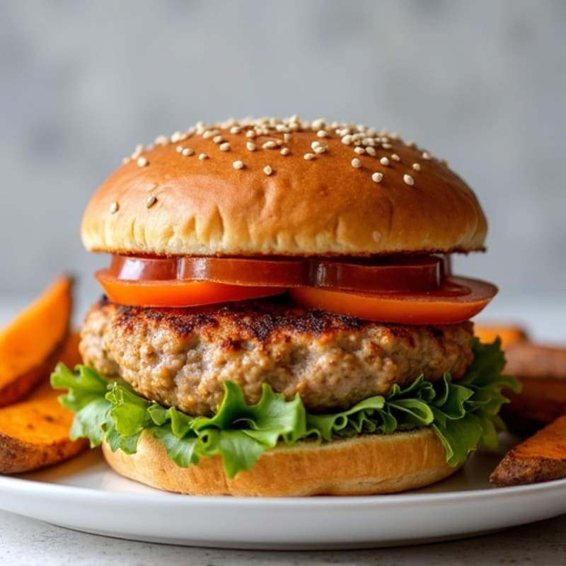 Lean Turkey Burgers with Roasted Sweet Potato Wedges