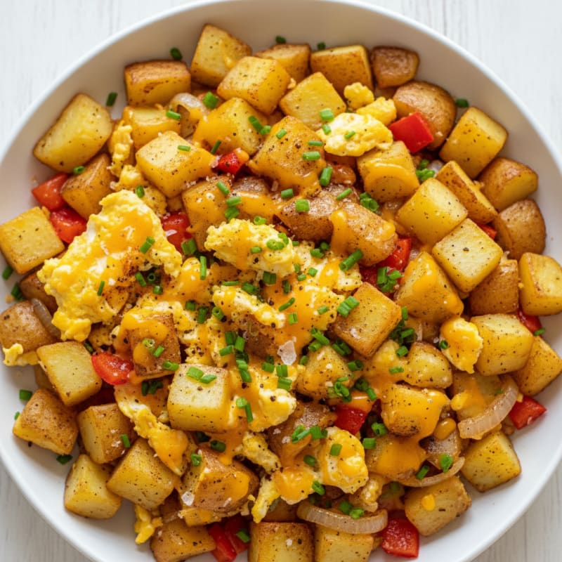 Golden Cheesy Egg and Potato Hash