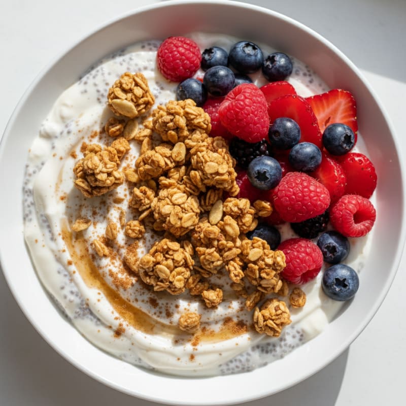 Creamy Chia Seed Yogurt with Granola and Berries