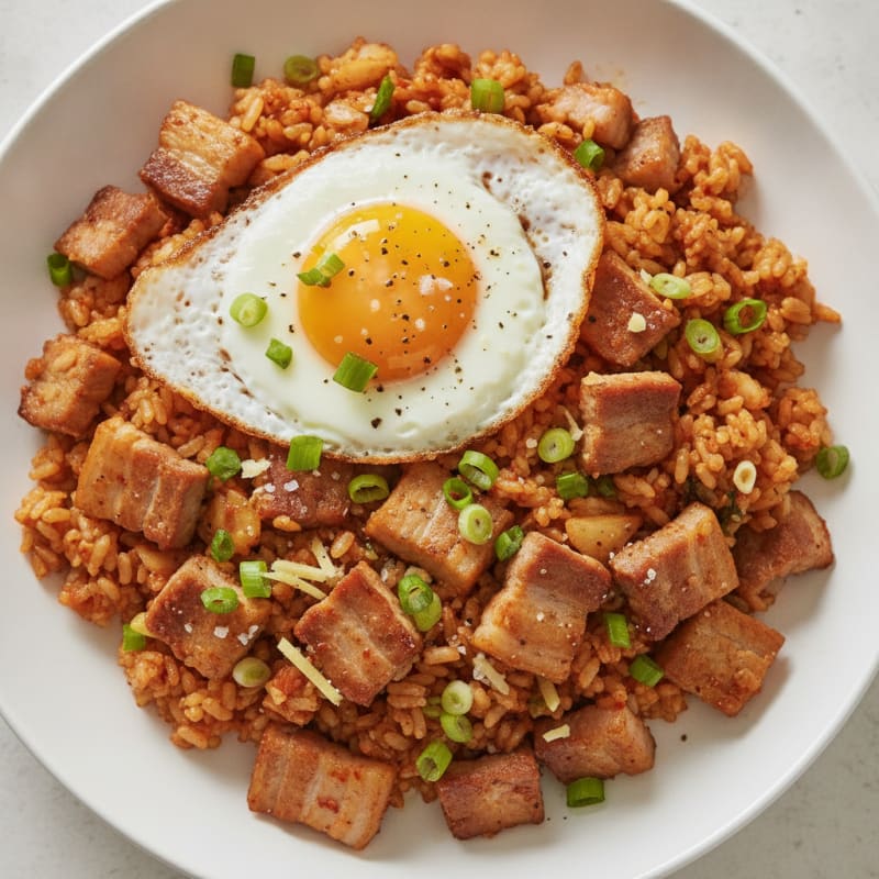 Kimchi Fried Rice with Pork Belly