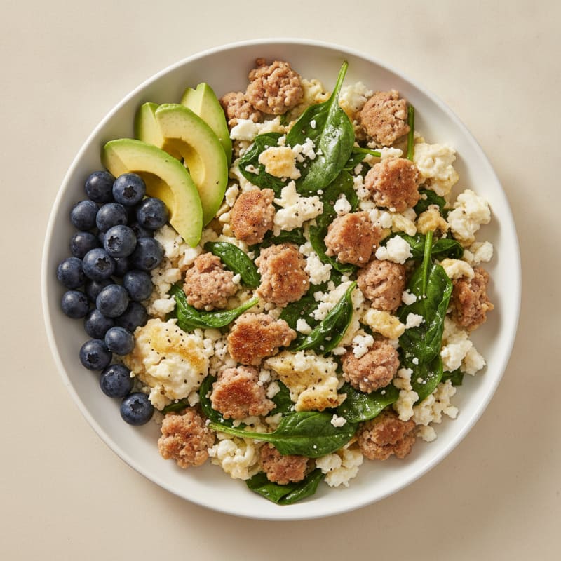 Egg White and Turkey Sausage Scramble with Spinach and Feta