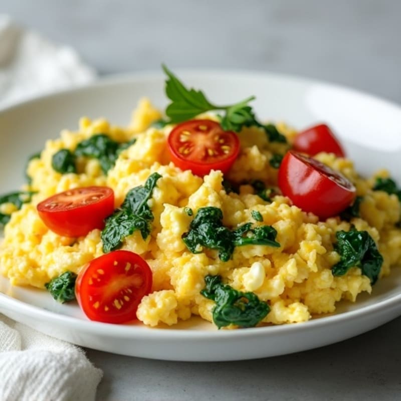 Cottage Cheese Scramble with Spinach and Cherry Tomatoes