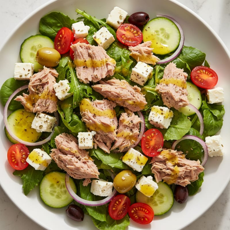 Tuna and Feta Mixed Greens Salad