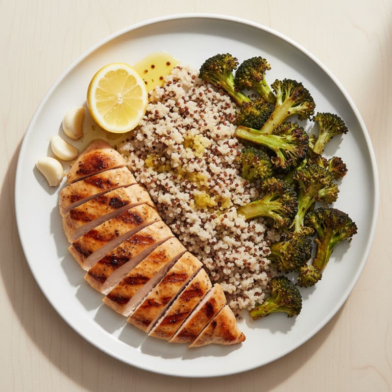 Grilled Chicken Breast with Quinoa and Roasted Broccoli