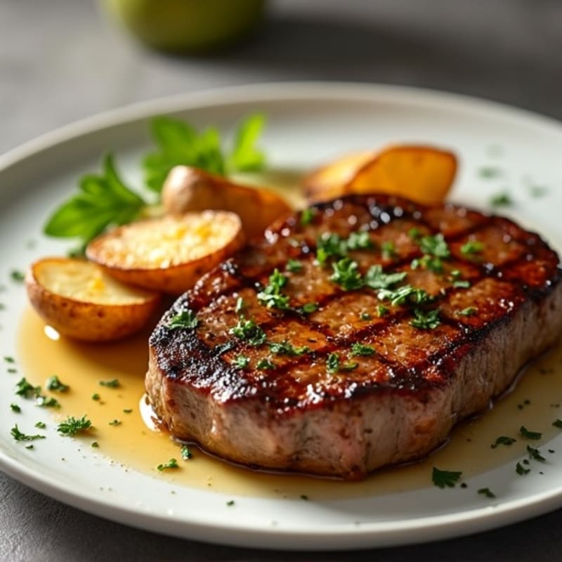 Pan-Seared Garlic Butter Steak with Crispy Roasted Potatoes