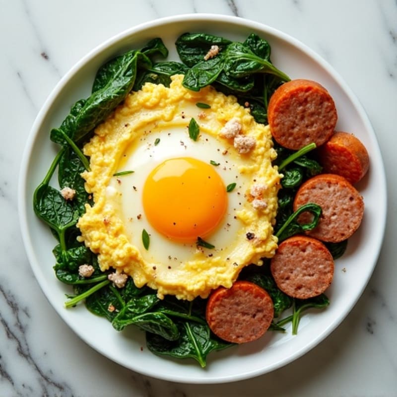 Egg White Scramble with Turkey Sausage and Spinach