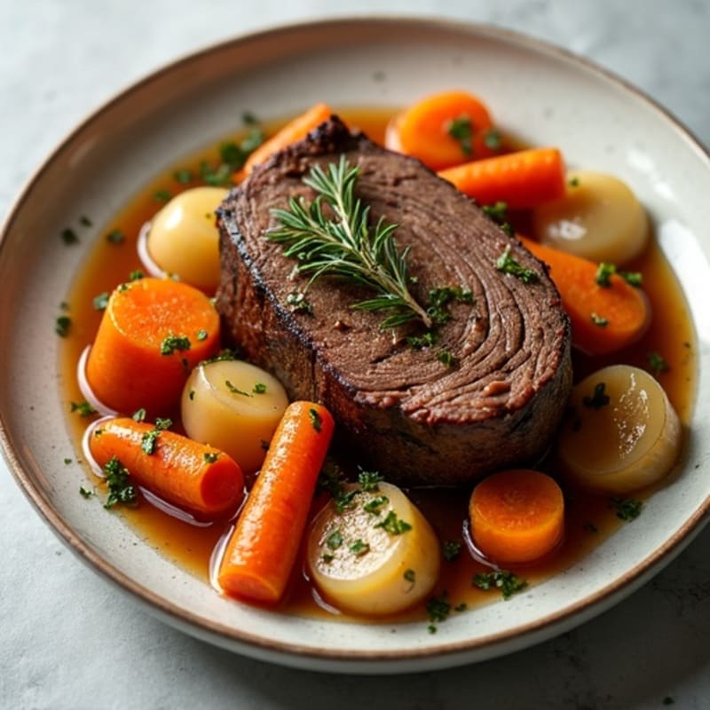 Herb-Garlic Braised Pot Roast with Root Vegetables