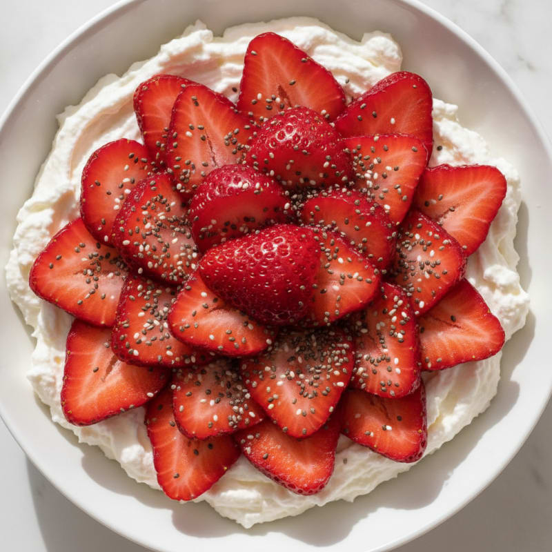 Creamy Greek Yogurt with Protein Powder and Sliced Strawberries