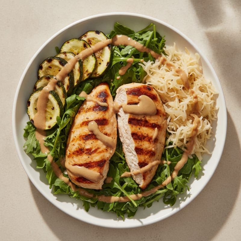 Grilled Chicken with Tahini Drizzle and Sauerkraut