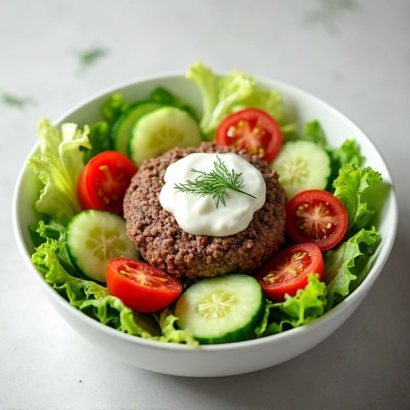 Ground Beef Burger Bowl with Tangy Dill Dressing and Crisp Lettuce