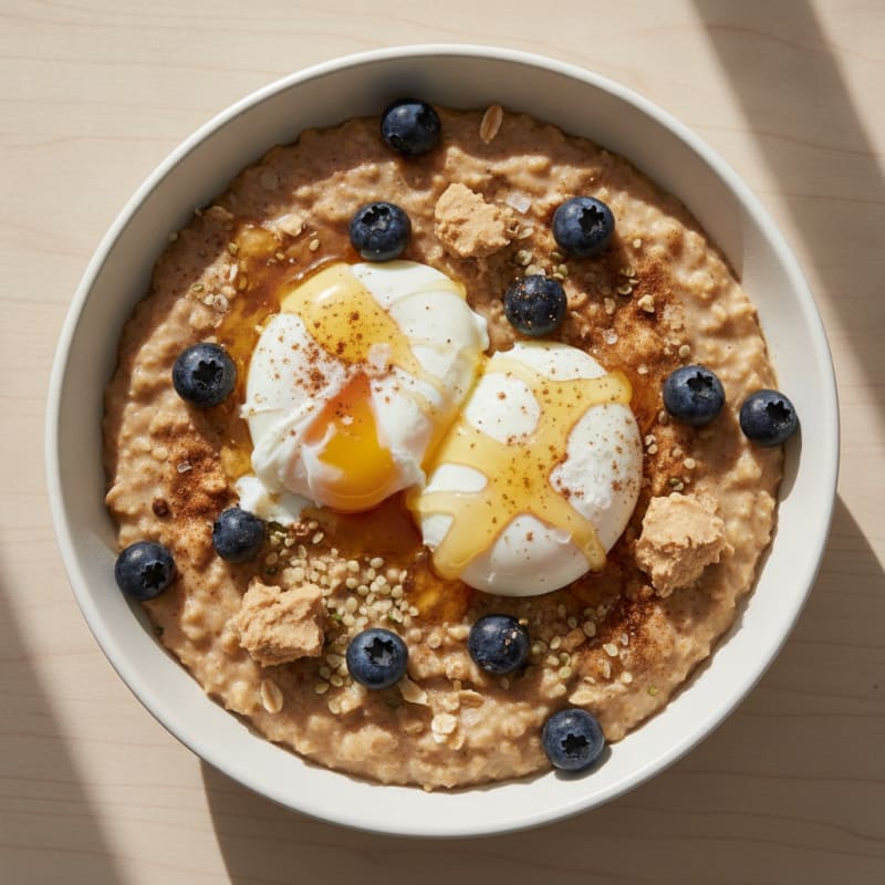 Honey-Kissed Fruity Oatmeal with Poached Egg
