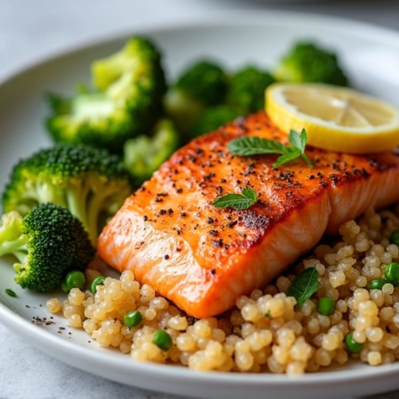 Seared Salmon with Roasted Broccoli and Quinoa