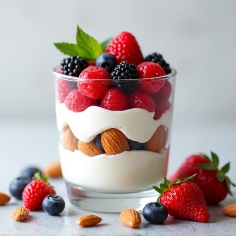 Greek Yogurt Protein Parfait with Mixed Berries and Almonds
