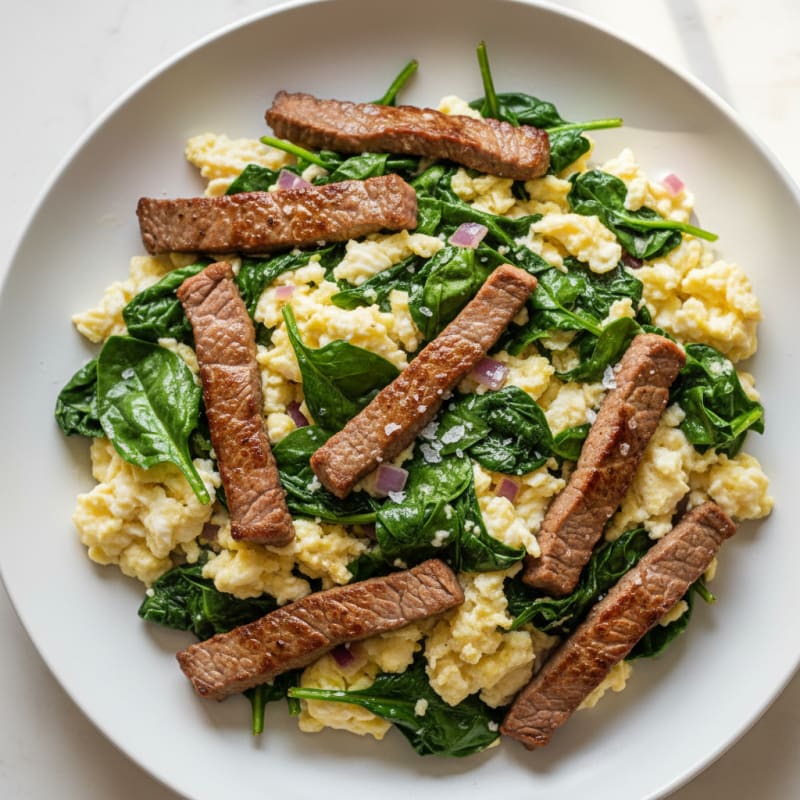 Egg White and Lean Steak Scramble with Spinach