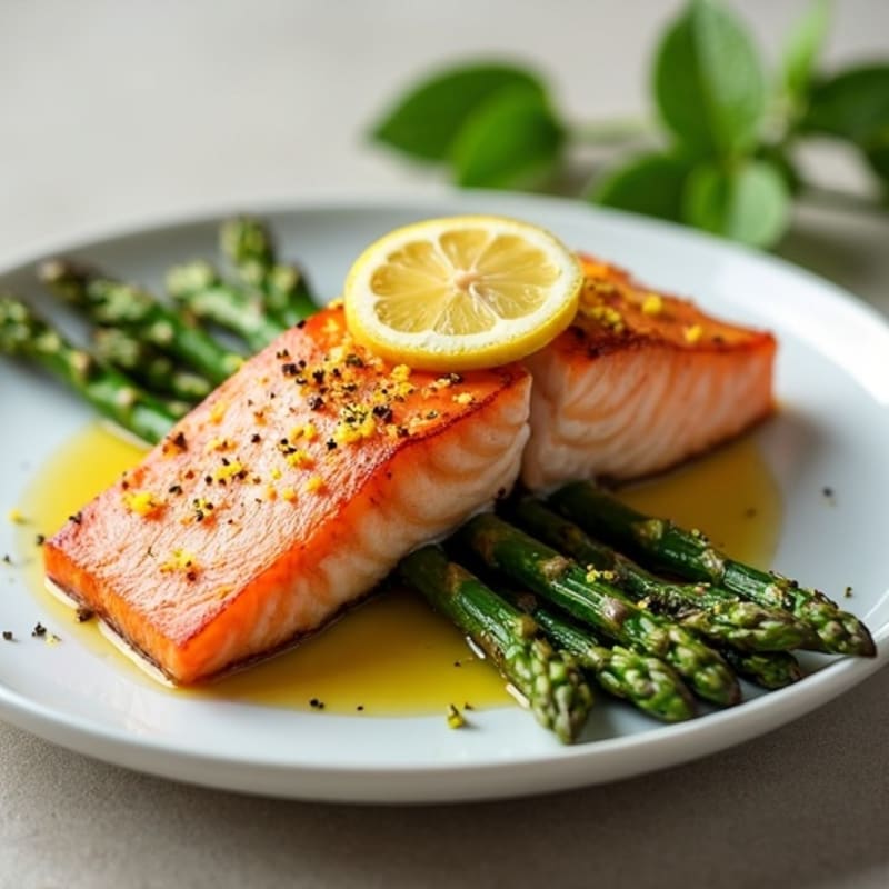 Seared Salmon with Roasted Asparagus and Lemon Zest