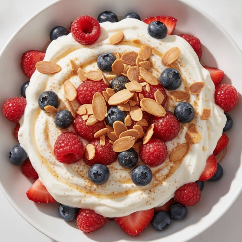 Greek Yogurt Protein Parfait with Mixed Berries and Almonds