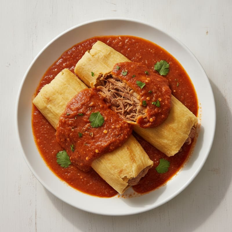 Pork Tamales with Red Chili Sauce