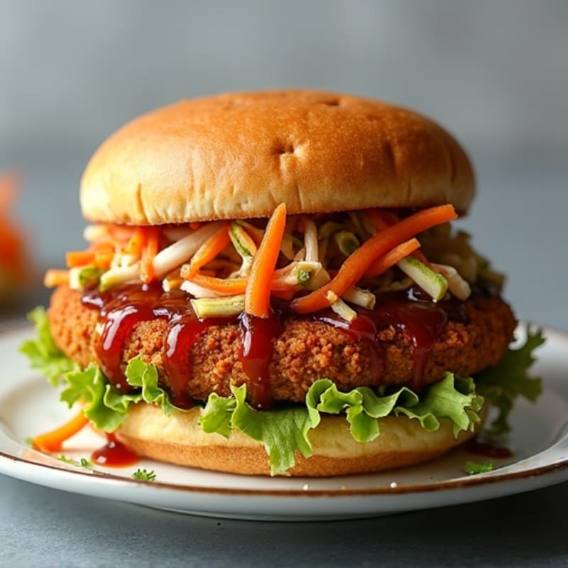 Crispy Smoky BBQ Tempeh Sandwich with Crunchy Slaw
