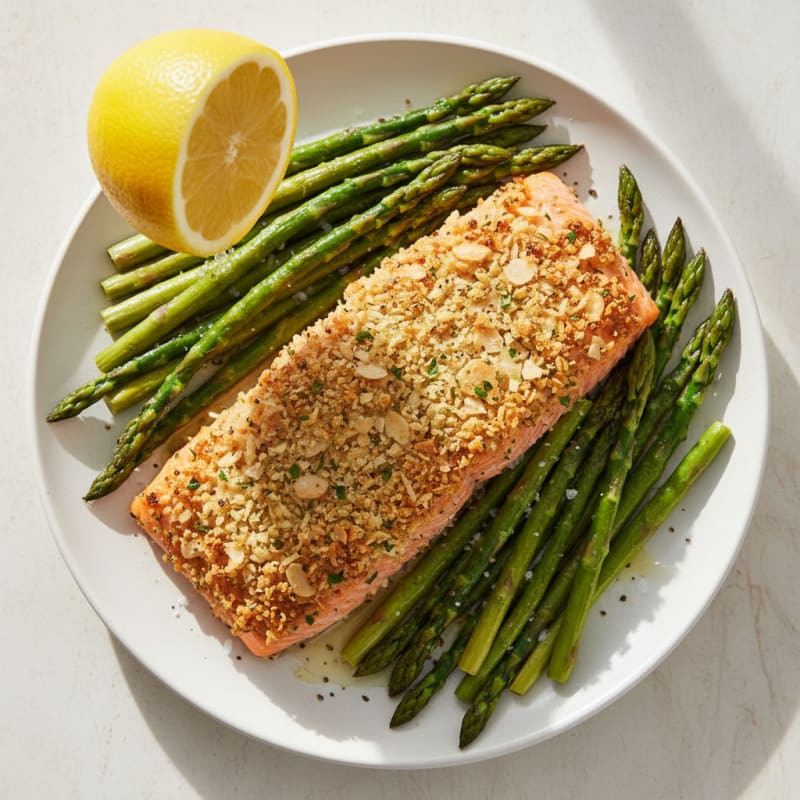Golden Herb-Crusted Salmon with Roasted Asparagus
