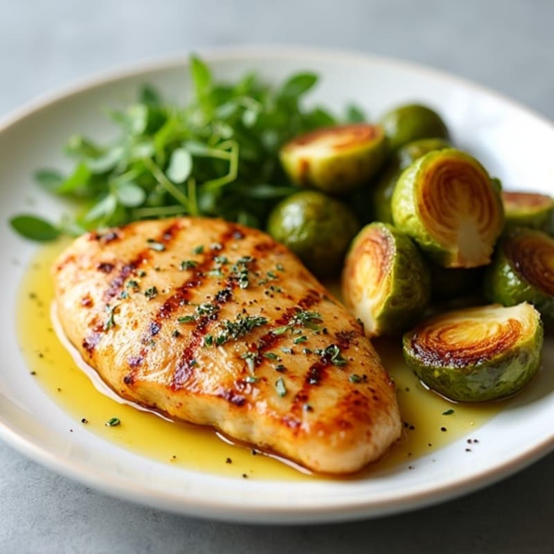 Pan-Seared Lemon Herb Chicken with Crispy Roasted Brussels Sprouts