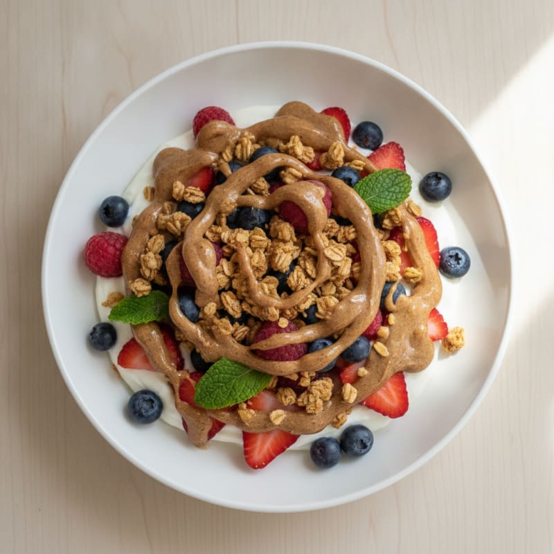 Creamy Greek Yogurt Protein Parfait with Mixed Berries and Almond Butter