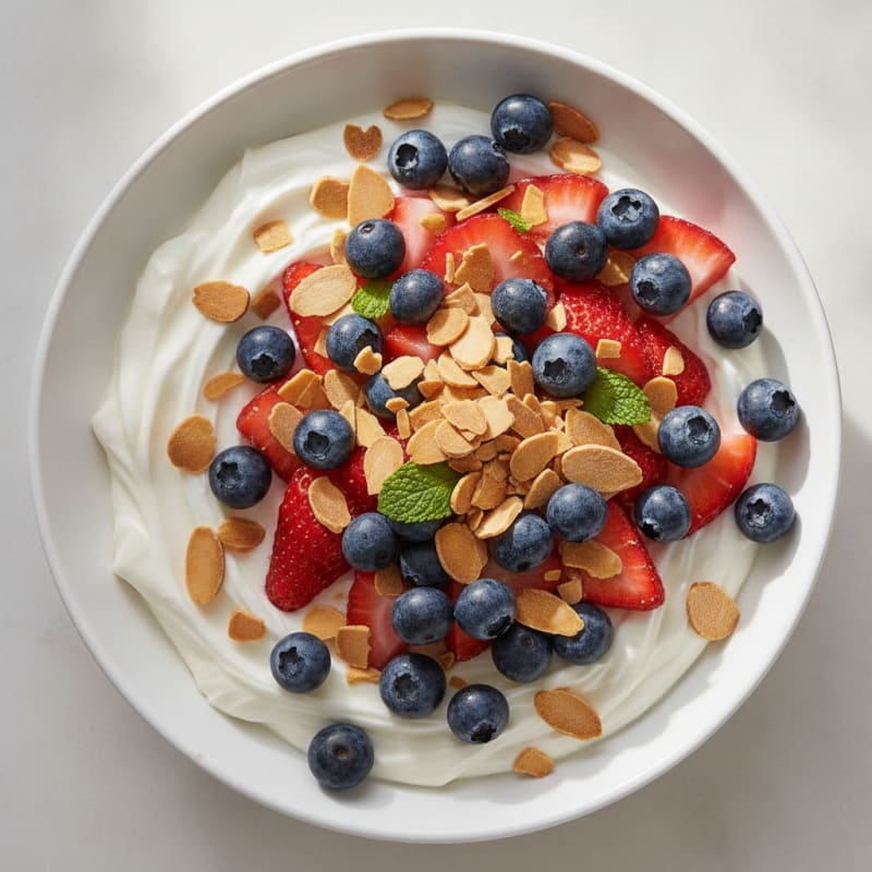 Vanilla Protein Yogurt Bowl with Berries and Almonds