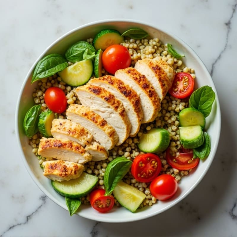Grilled Chicken Breast with Creamy Avocado Quinoa Salad