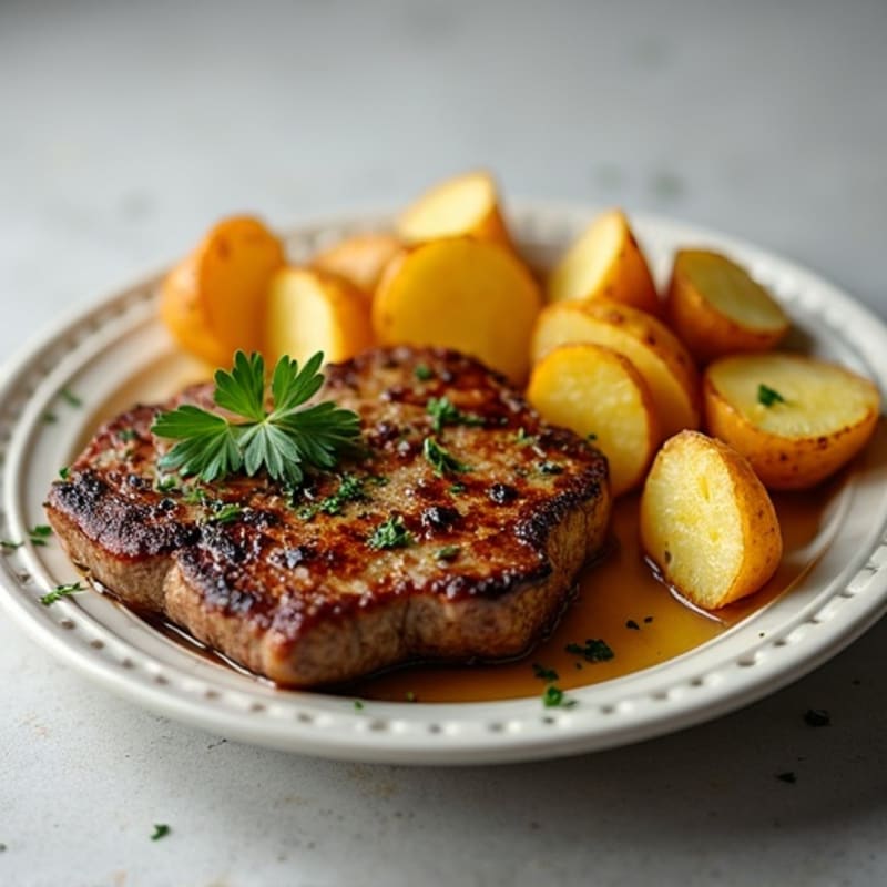 Pan-Seared Garlic Butter Steak with Crispy Roasted Potatoes