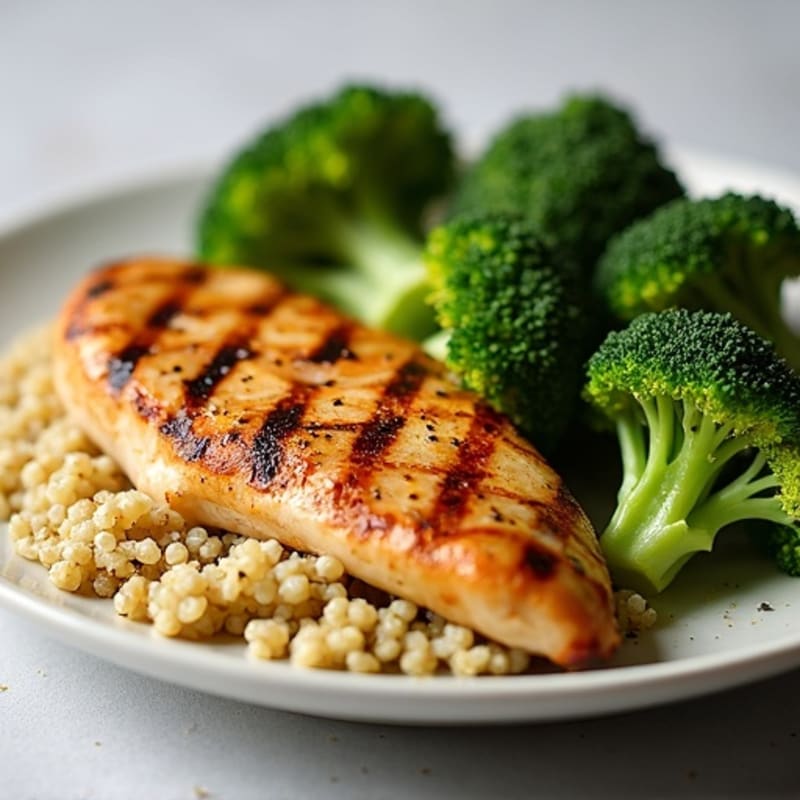 Grilled Chicken Breast with Quinoa and Roasted Broccoli