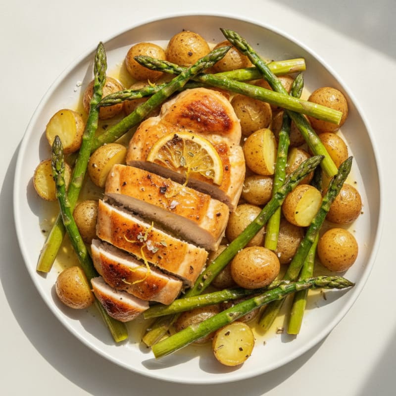 Lemon Herb Roasted Chicken with Asparagus