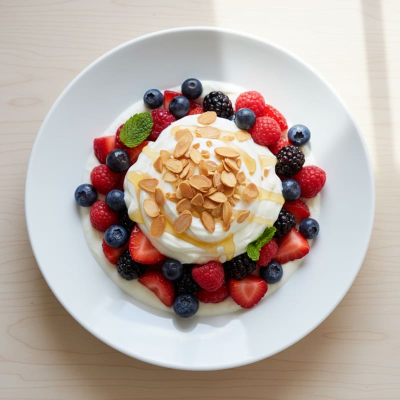 Greek Yogurt Protein Parfait with Mixed Berries and Almonds