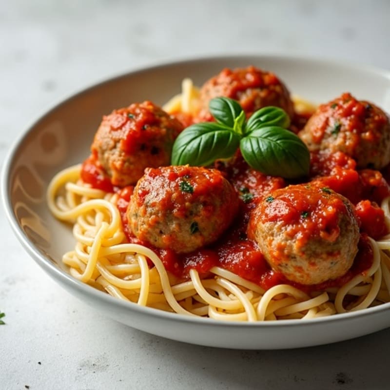 Lean Turkey Meatballs with Whole Wheat Spaghetti and Roasted Garlic Tomato Sauce