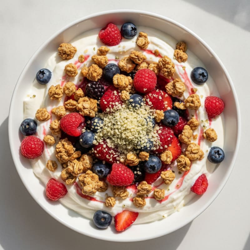 Silky Vanilla Protein Yogurt Parfait with Mixed Berries