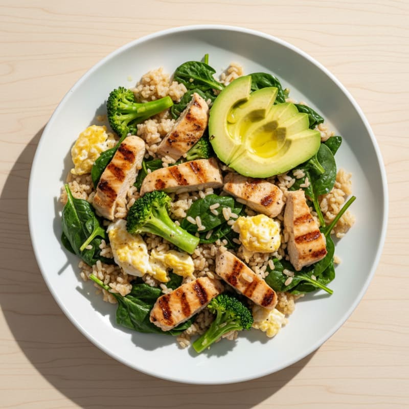 Scrambled Egg Whites with Grilled Chicken and Spinach