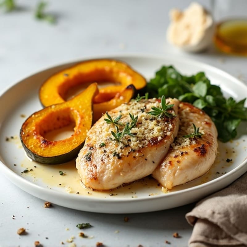 Herb-Roasted Chicken with Garlic Parmesan Squash