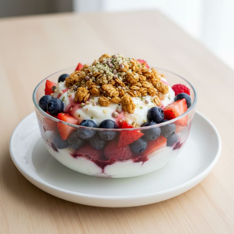 Greek Yogurt Parfait with Mixed Berries and Protein Granola
