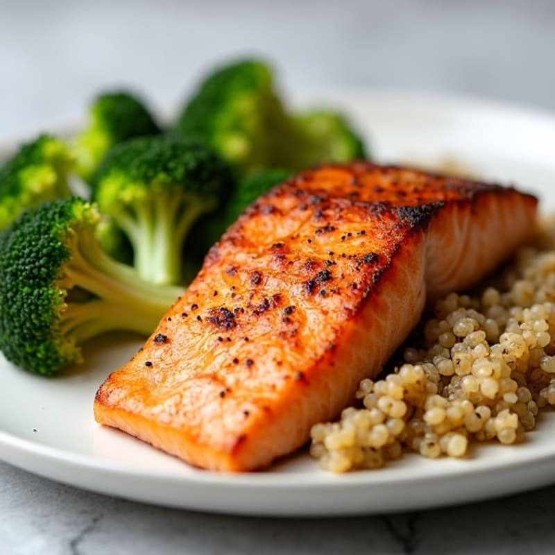 Seared Salmon with Roasted Broccoli and Quinoa