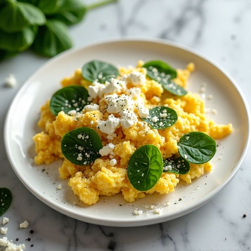 Creamy Scrambled Eggs with Fresh Spinach and Feta