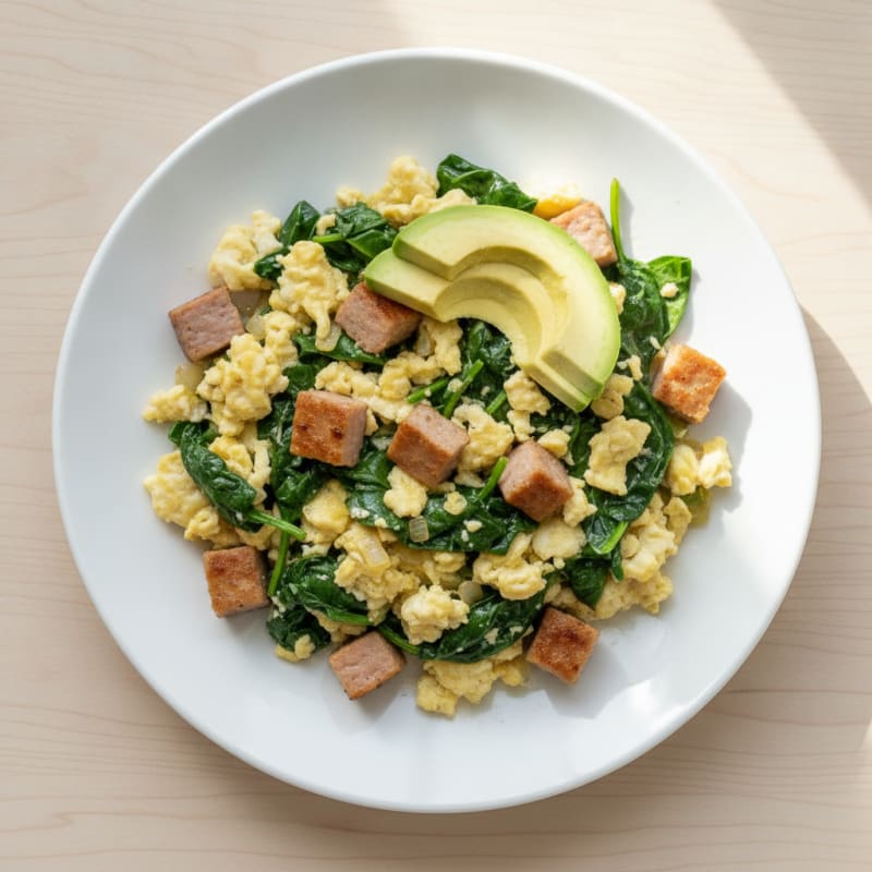 Egg White and Spinach Scramble with Turkey Sausage