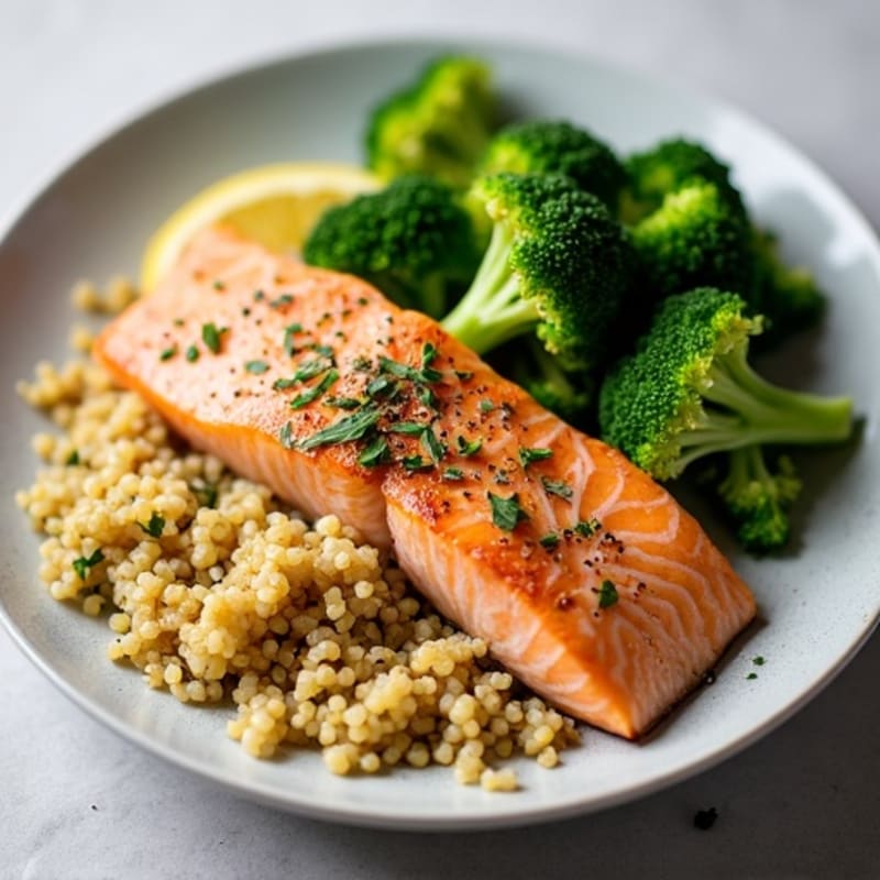 Seared Salmon with Roasted Broccoli and Quinoa